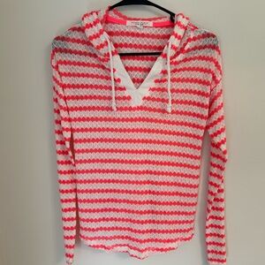 Aeropostale XS Women’s Knit Hooded Top Pink‎ And White Y2K Basics Lightweight